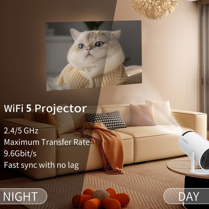 LQWELL HY300 PRO Mini Beamer, 4K 1080P Unterstützung, mit Android 11, WiFi 6, Bluetooth 5.0, unterst