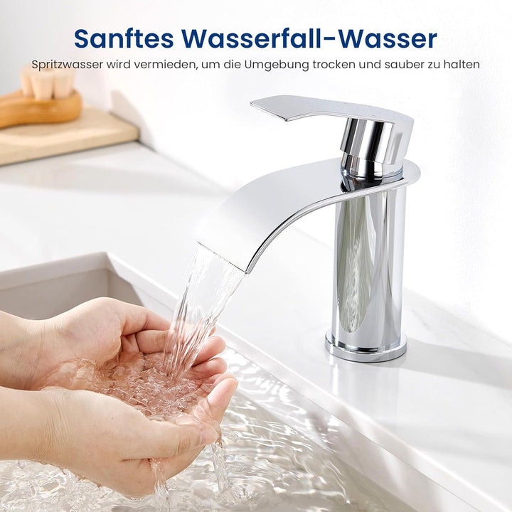 CECIPA Waschtischarmaturen Chrom, Edelstahl Einhandmischer Armatur Badezimmer, Wasserhahn Bad mit Au