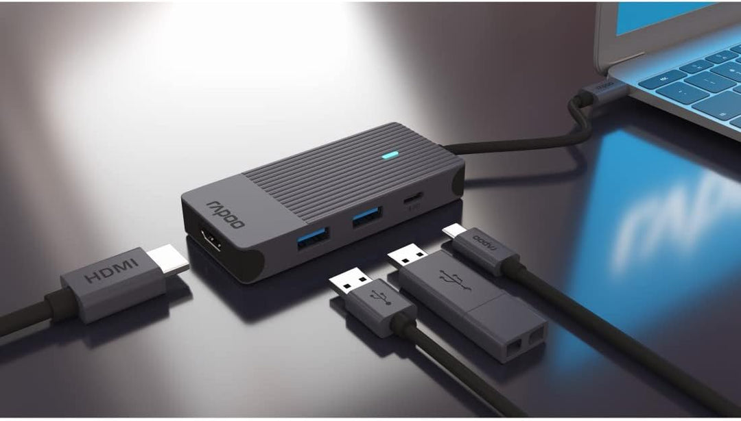 Rapoo UCM-2001 USB-C Multiport Adapter 4-in-1, 100W Power Delievery, 4K HDMI, 2 USB-A 3.0 Datenports