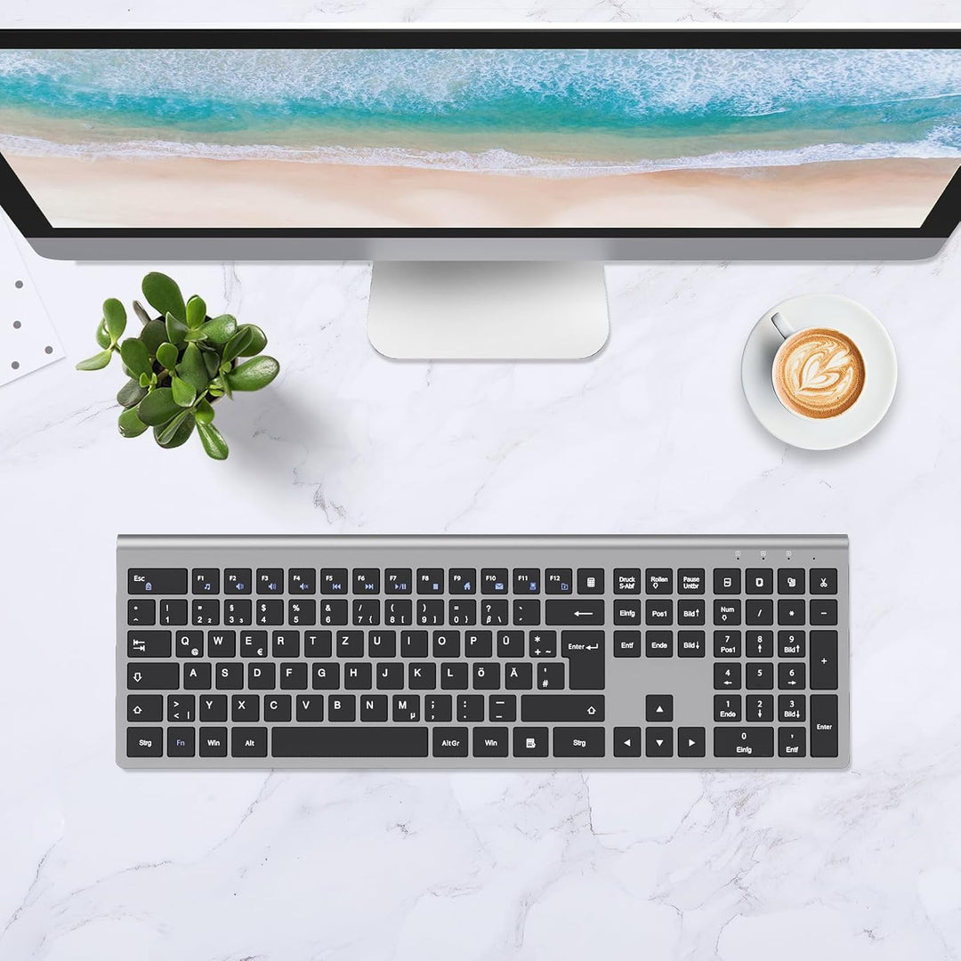 cimetech Kabellose Tastatur Kabellos Deutsches QWERTZ Layout Wireless Keyboard Wiederaufladbare Full