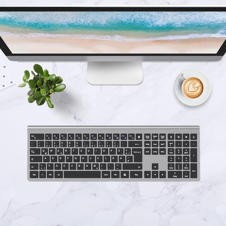 cimetech Kabellose Tastatur Kabellos Deutsches QWERTZ Layout Wireless Keyboard Wiederaufladbare Full