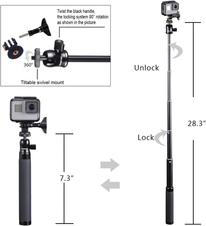 Smatree Teleskop Selfie Stick mit Stativ für DJI OSMO Action 3,2/Gopro Hero 12/11/10/9/8/7/6/5/4/3/S