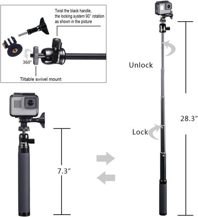 Smatree Teleskop Selfie Stick mit Stativ für DJI OSMO Action 3,2/Gopro Hero 12/11/10/9/8/7/6/5/4/3/S
