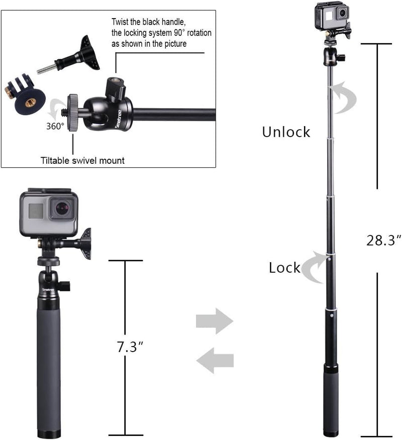 Smatree Teleskop Selfie Stick mit Stativ für DJI OSMO Action 3,2/Gopro Hero 12/11/10/9/8/7/6/5/4/3/S
