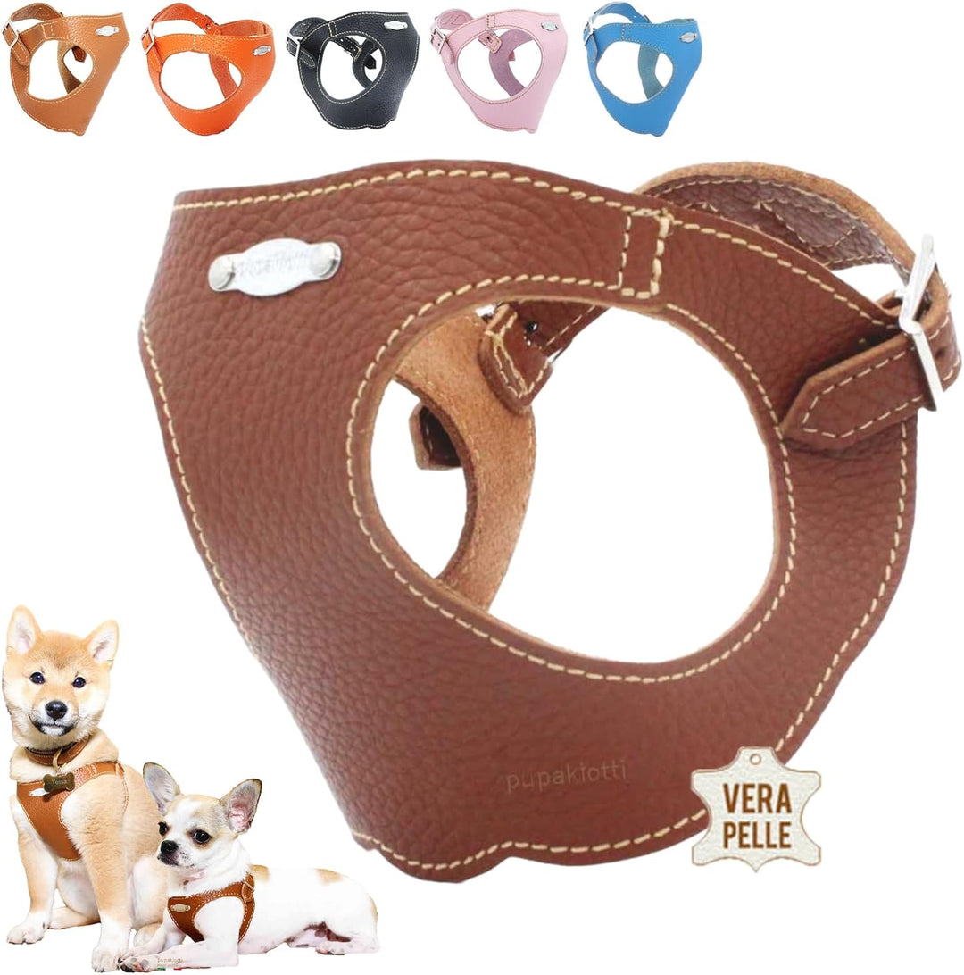 PUPAKIOTTI Brustgeschirr für kleine und mittelgrosse Hunde, Leder-Hundegeschirr, ergonomisch und ver