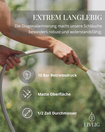 LIVLIG Gartenschlauch 30m, Gartenschlauch 1/2 Zoll Made in Germany, Wasserschlauch 30m aus recycelte