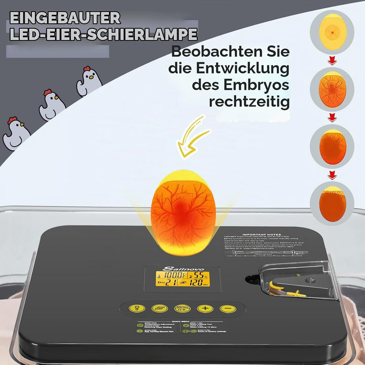 Sailnovo Brutautomat Vollautomatisch Eierinkubator , Brutmaschine für 56 Eier mit Automatischem Wend