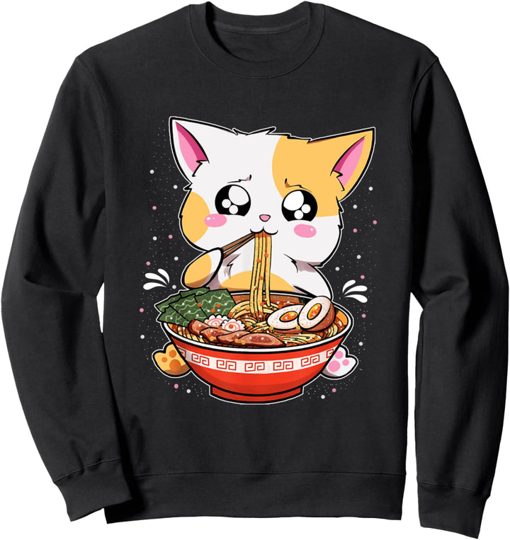 Ramen essende Katze Kawaii Anime Baka japanisches Sweatshirt