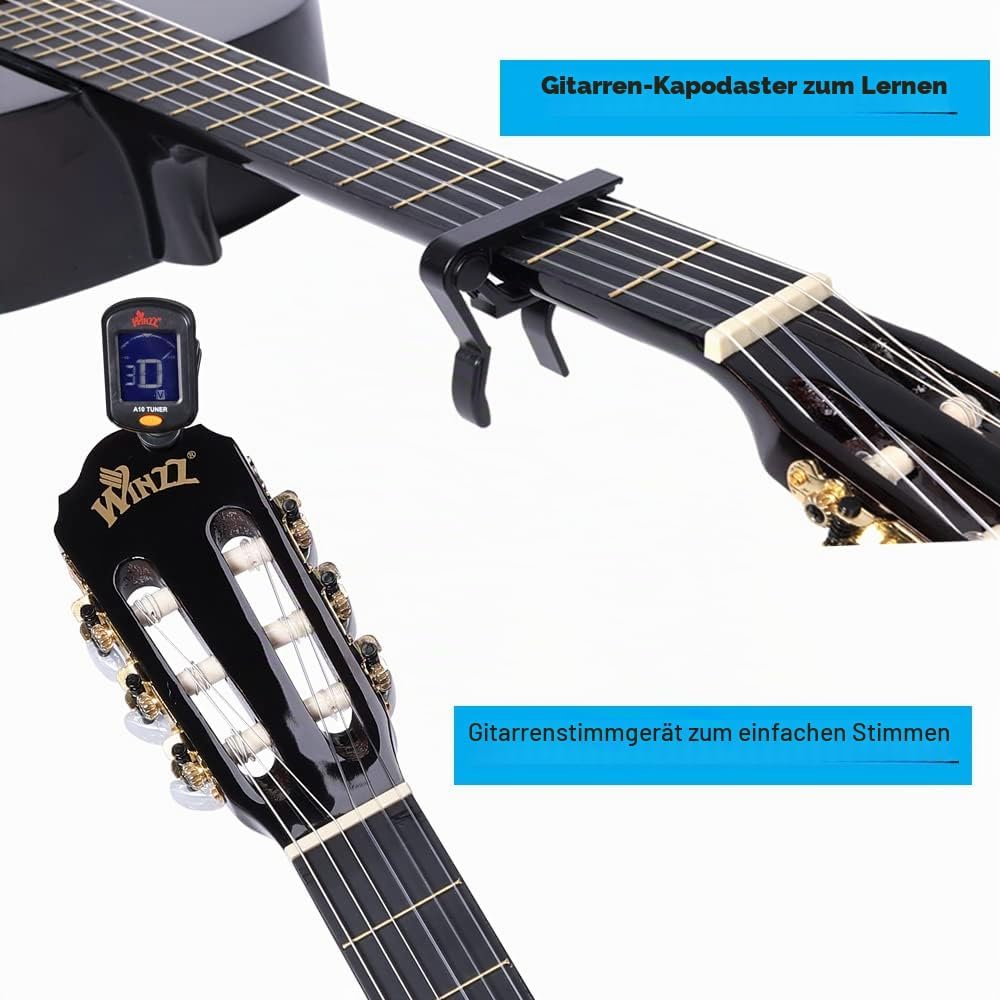 Winzz Konzertgitarre 4/4 Anfänger Set - 39 Zoll Klassische Gitarre Kit mit Nylonsaiten für Erwachsen