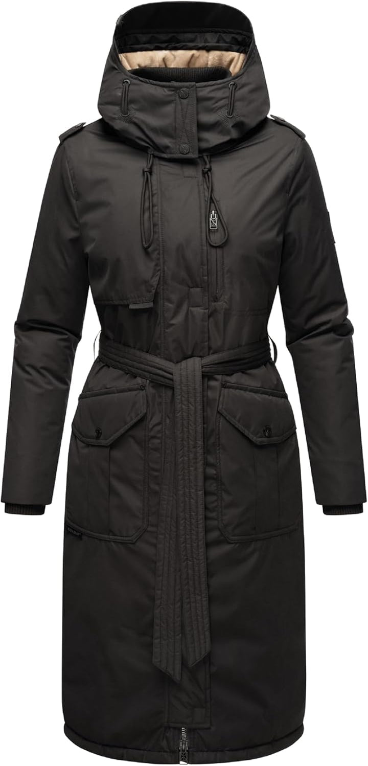 Navahoo Damen Wintermantel Warmer Parka lang mit hohem Kragen und weicher Kapuze Hokulanii XS-XXL XS
