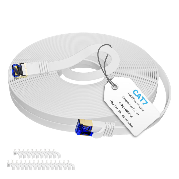 Cat 7 Flach Netzwerkkabel Weiss(25 Meter),Hochgeschwindigkeits Lan Kabel,Gigabit Ethernet Kabel Mit