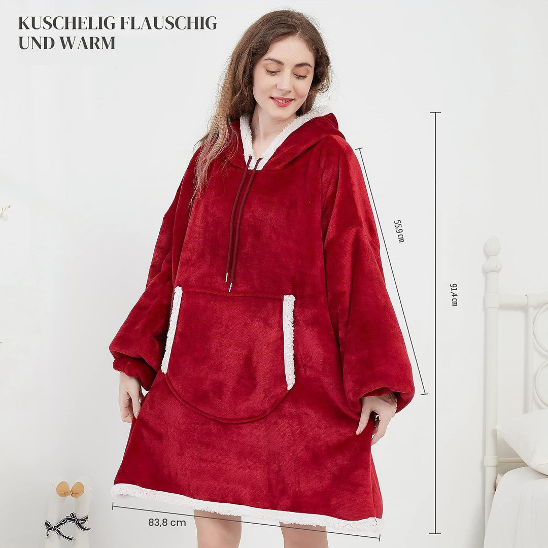 Viviland Pullover Damen &amp; Herren Hoodie Sweatshirt, grosser und Warmer Hausanzug für Erwachsene Rot,