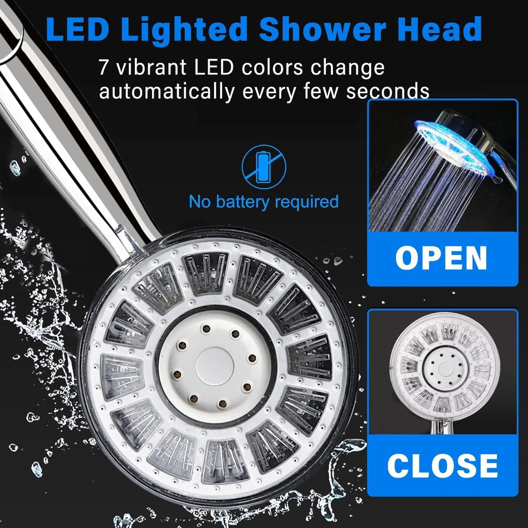 Duschkopf LED Temperatur, 2 Duschmodi Duschkopf mit Lichter, 12,5cm LED Duschkopf mit 7 Farbwechsel