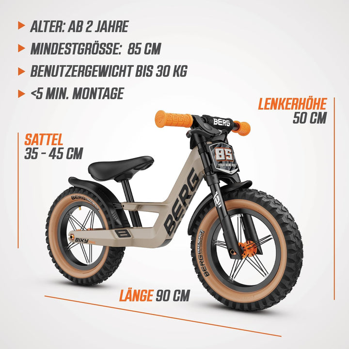 BERG Biky Cross Laufrad | ab 2 Jahren | 12 Zoll | Kinder Laufrad mit Handbremse | Luftreifen | Höhen