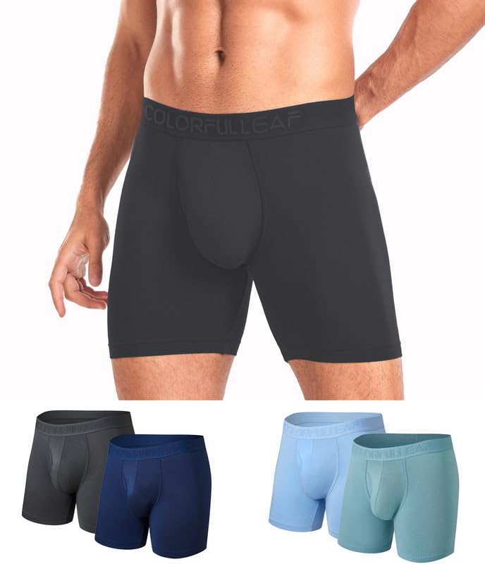 COLORFULLEAF Bambus Boxershorts Herren Langes Bein Superweich Unterhosen Männer Stretch Unterwäsche