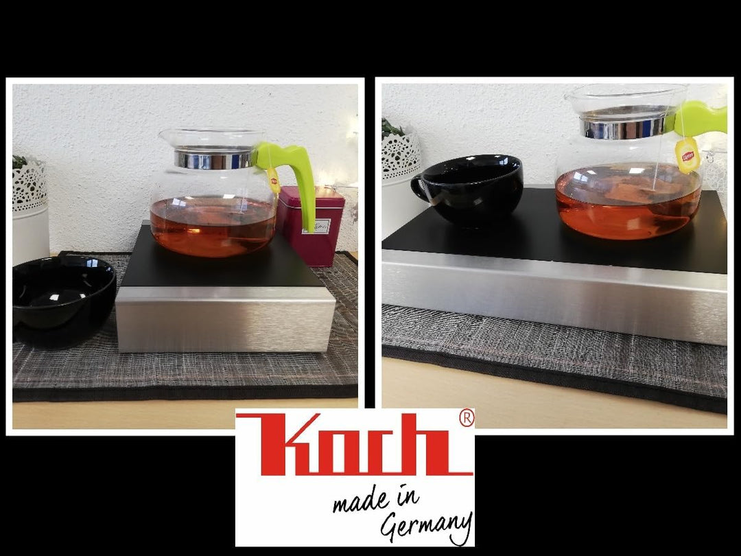 Koch #00 Edelstahl Rechaud/Stövchen mit eloxierter Wärmeplatte und flexiblem Teelichtauszug für 3 Te