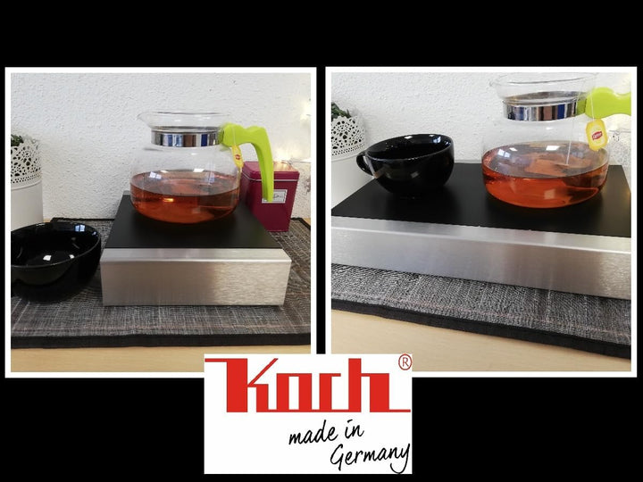 Koch #00 Edelstahl Rechaud/Stövchen mit eloxierter Wärmeplatte und flexiblem Teelichtauszug für 3 Te