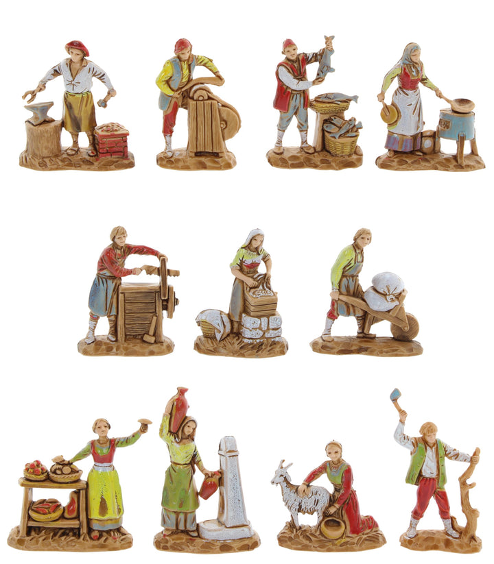 Moranduzzo Set 11 Berufe für Krippe 3,5 cm Massstab 1:50 - Unzerstörbare Krippenfiguren - Stil 700',