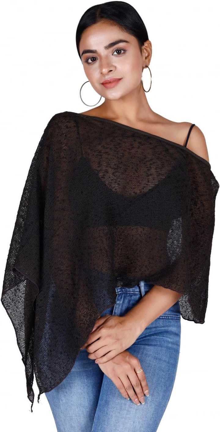 GURU SHOP Lagenlook Poncho, Leichter Poncho, Pixi Poncho, Damen, Braun, Baumwolle, Size:40 40 Schwar