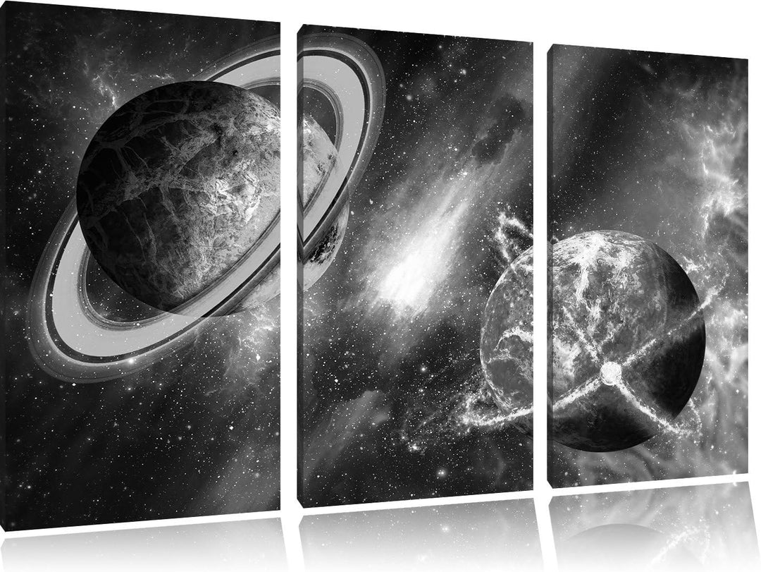 Pixxprint Ausgleich im Weltall Kunst B&W 3-Teiler Leinwandbild 120x80 Bild auf Leinwand