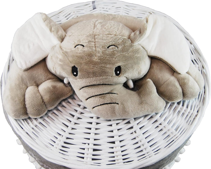DVier Wäschekorb Wäschesammler Wäschetruhe mit Plüschtier Elefant mit Deckel Bezug grau D.46 H.62