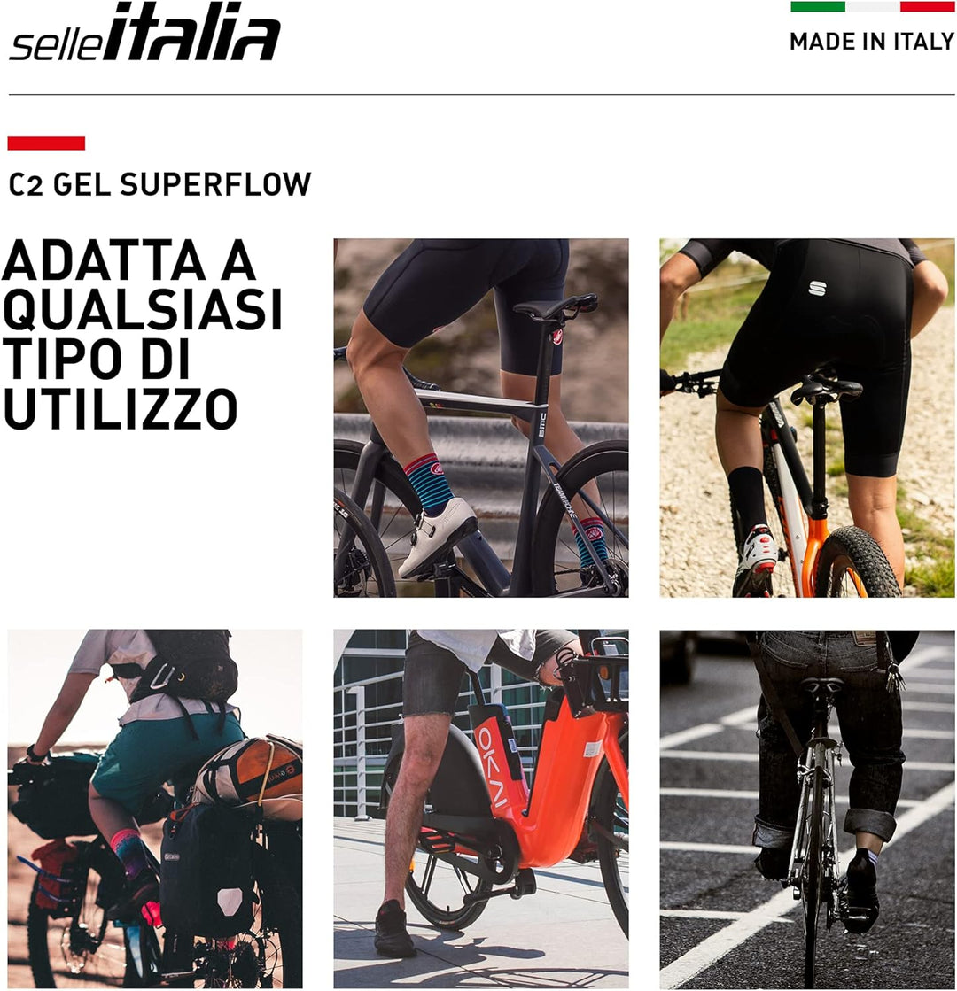 Selle Italia - Sattel für Rennrad C2 Gel Flow, Rail Manganese Rohr Ø7, Sattel Road Gran Turismo Fase