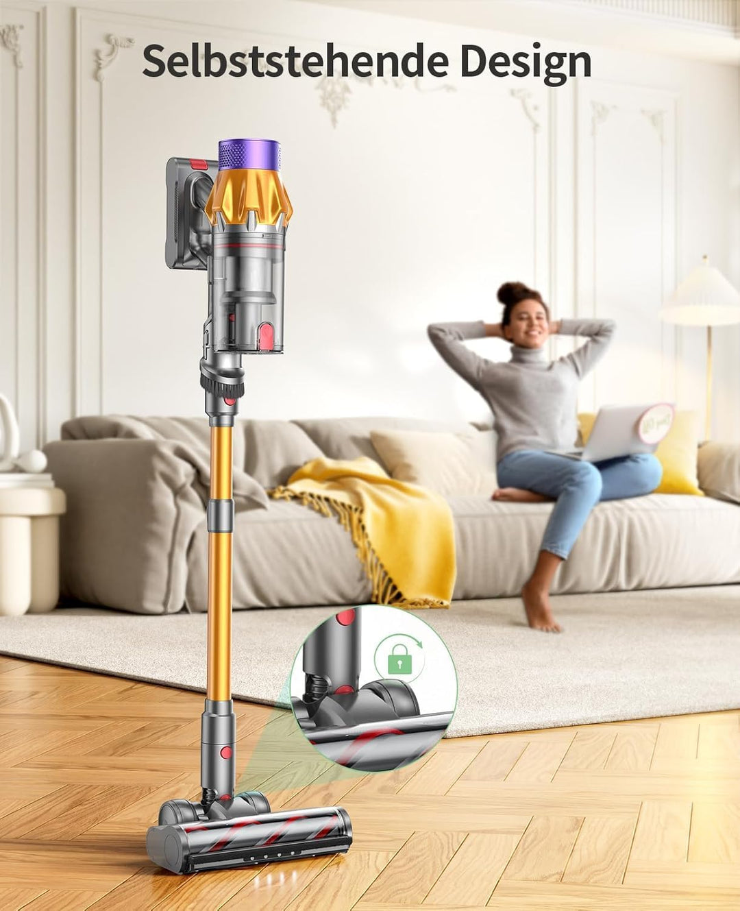 SunSare Akku Staubsauger 600W/50000Pa/65Min, Staubsauger Kabellos mit Smart Display und Ladestation,