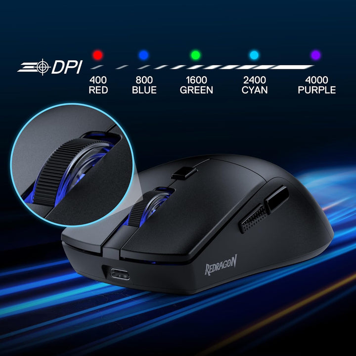 Redragon M618 LIT kabellose Gaming-Maus, optische ergonomische Maus mit 10.000 DPI und 6 programmier