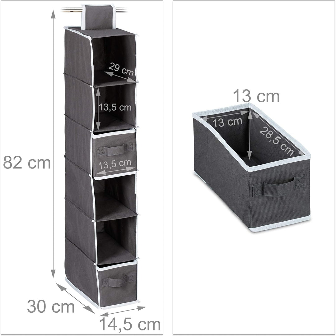 Relaxdays 1 x Hängeregal Stoff, Hängeaufbewahrung, 6 Fächer, 2 Schübe, für Kleiderschrank, HxBxT: ca