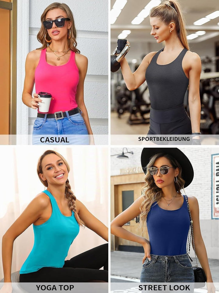 Charmo Unterhemd Damen BH-Hemd Basic Racerback Tank Tops mit Regal-BH Baumwoll Stretch eng Top Slim
