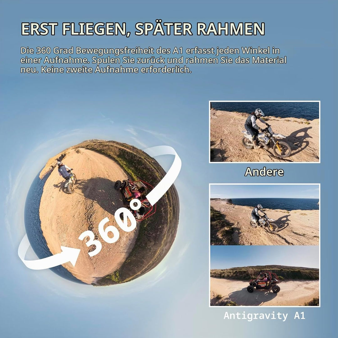 Antigravity A1 Infinity-Bundle mit Passhülle (3 Hochleistungs-Akkus) – 8K 360°-Drohne für immersives