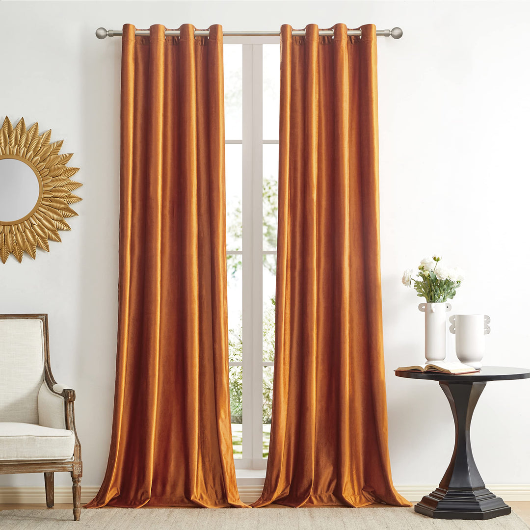 GIGIZAZA Dekorative Schwarze Vorhänge, 132 x 145 cm (Breite x Länge) Samt Orange Wohnzimmer Öse Tüll
