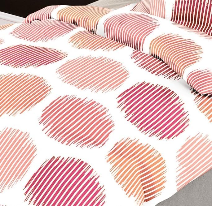 Bierbaum Seersucker Bettwäsche 2 TLG. 135x200cm Dots Kreise Rot/Grün Baumwolle, Farbe:Rot, Rot