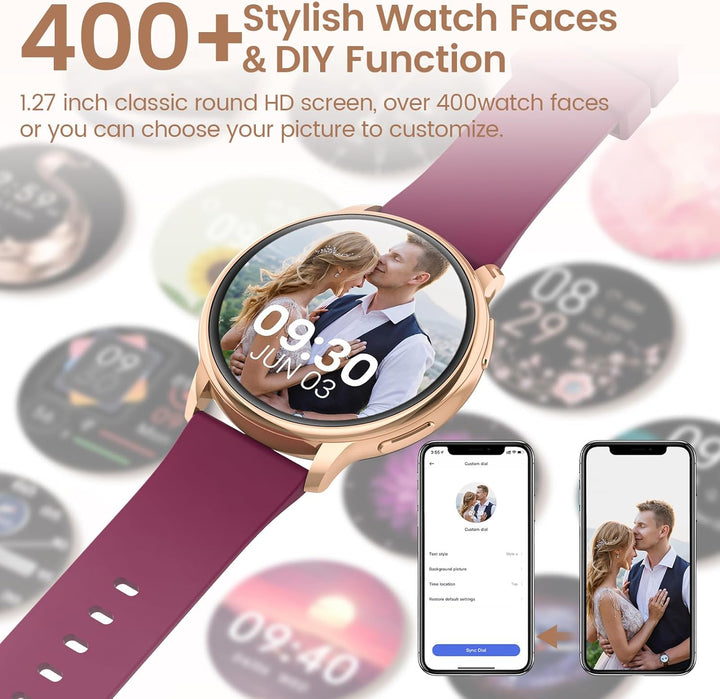 RUXINGX Smartwatch Damen mit Telefonfunktion 1.27" HD Voll Touch Screen, Armbanduhr mit SpO2 Pulsuhr