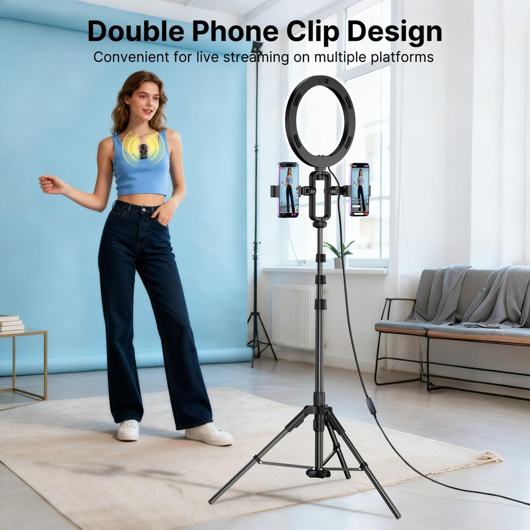 yAyusi Vlogging Kit für iPhone/Android, 198 cm Ausziehbares Stativ mit Magnetischem Mikrofon/Ringlic