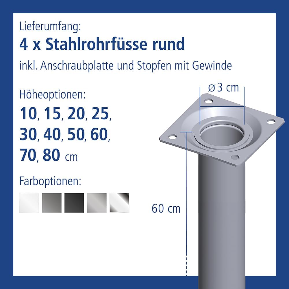 DIY Element System Möbelfuss rund – Stahlrohrfuss, ideal als Tischbein für die Gestaltung individuel