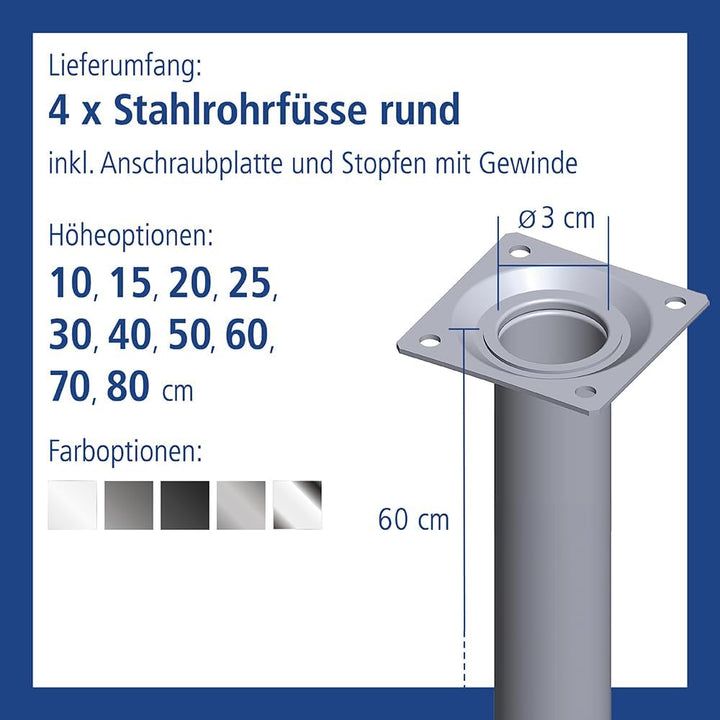 DIY Element System Möbelfuss rund – Stahlrohrfuss, ideal als Tischbein für die Gestaltung individuel