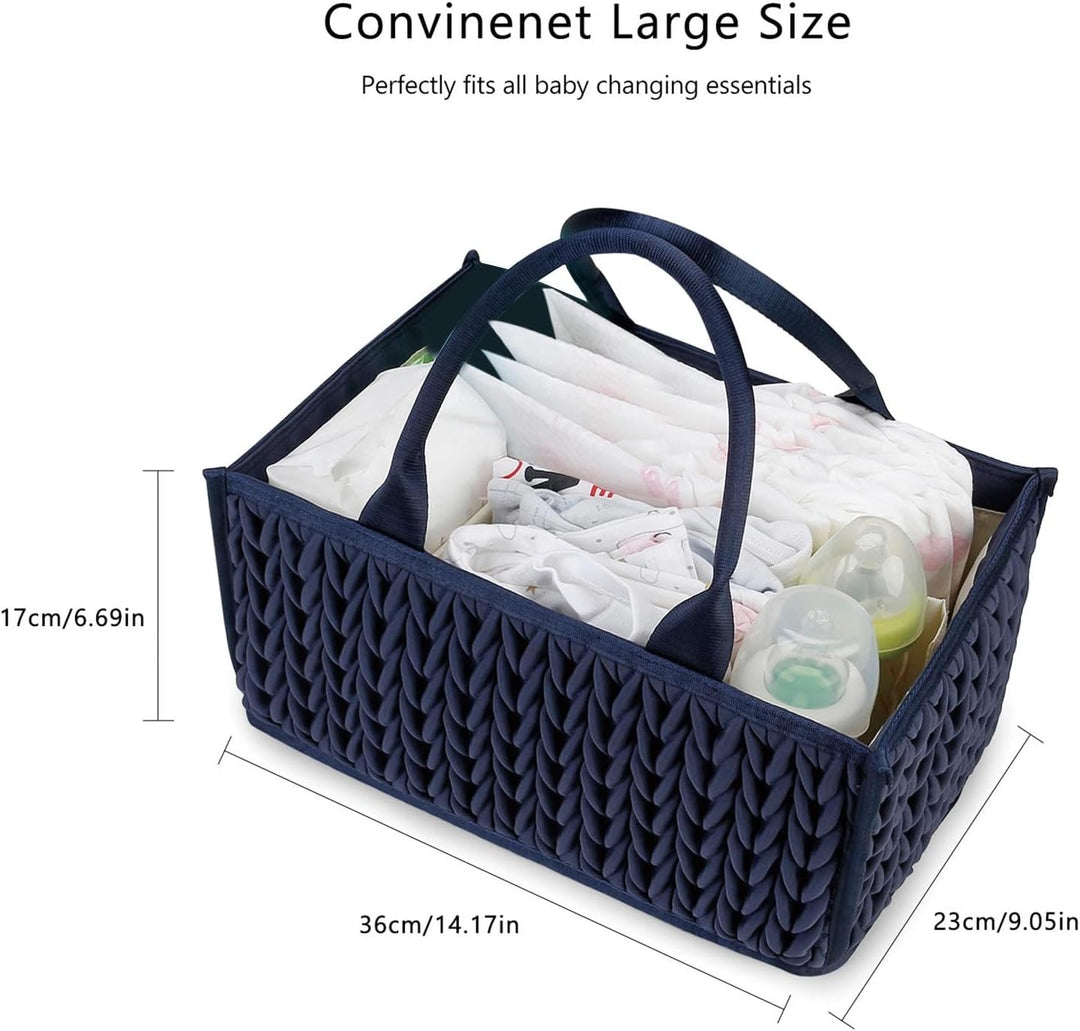Tragbare Windel Caddy mit Griffen - Baby Organizer Korb für Windeln und Tücher Dunkelblau, Dunkelbla