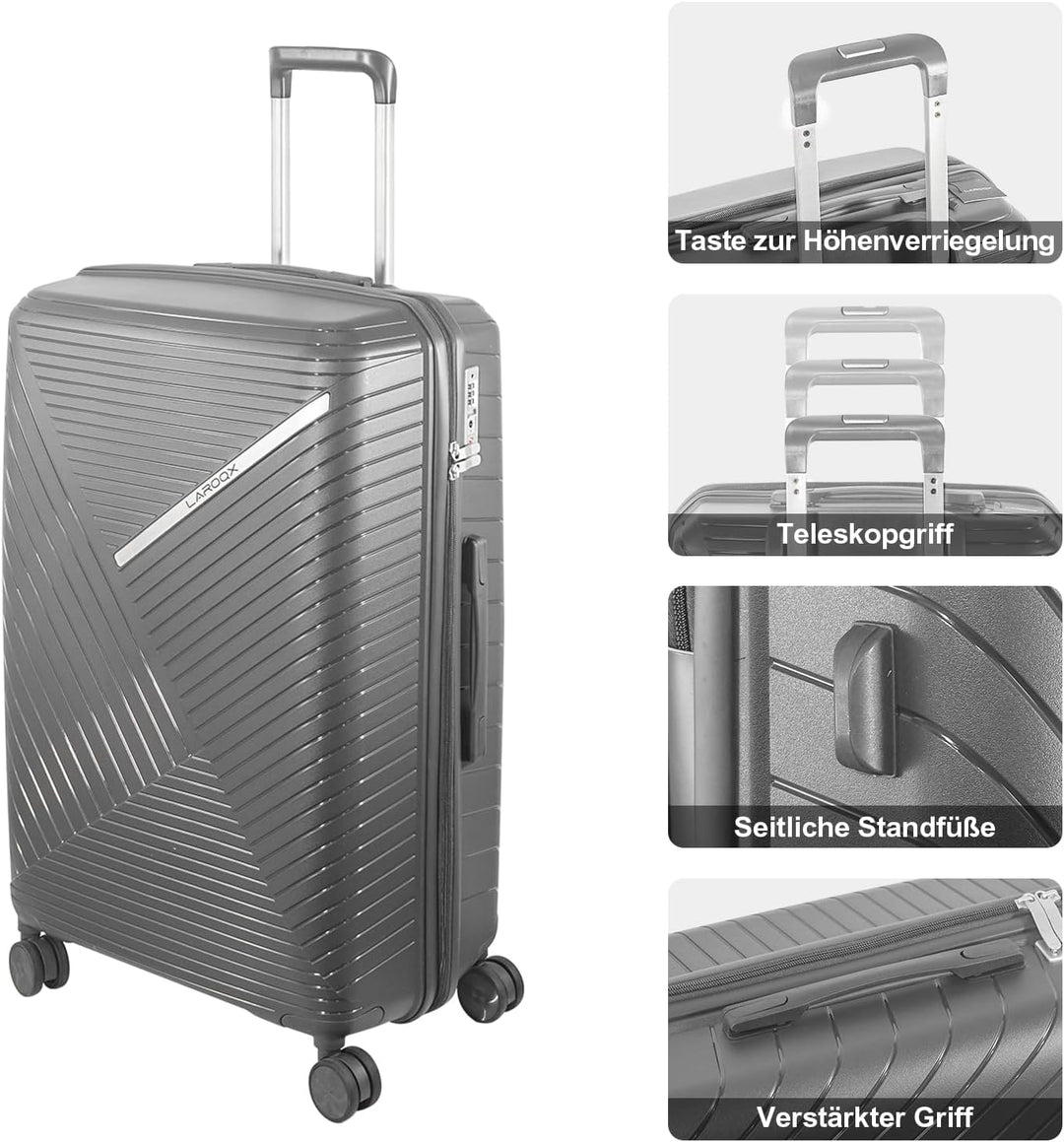Hartschalen Kofferset 3-teilig aus Polypropylen, 55 cm 66 cm 74 cm (43L 65L 110L), mit TSA Zahlensch