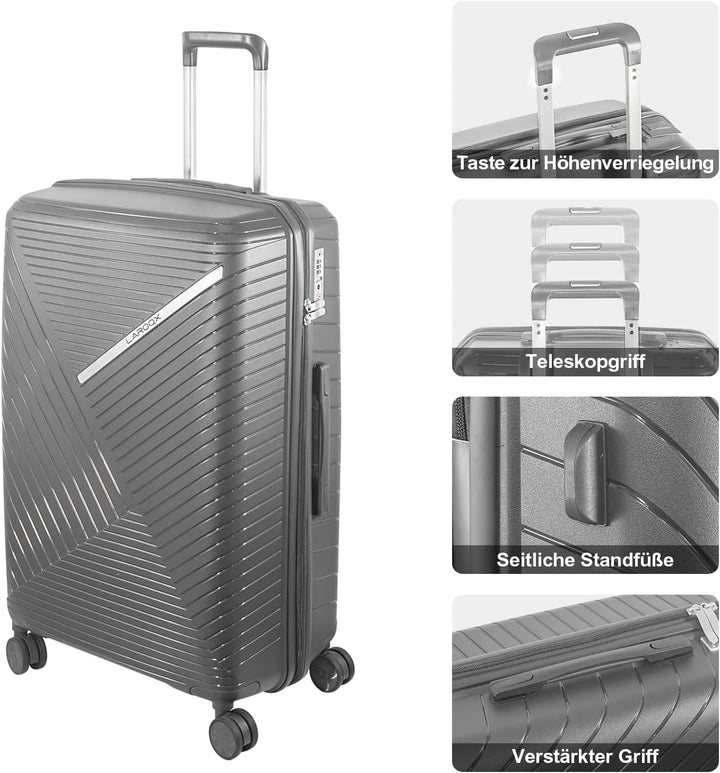 Hartschalen Kofferset 3-teilig aus Polypropylen, 55 cm 66 cm 74 cm (43L 65L 110L), mit TSA Zahlensch
