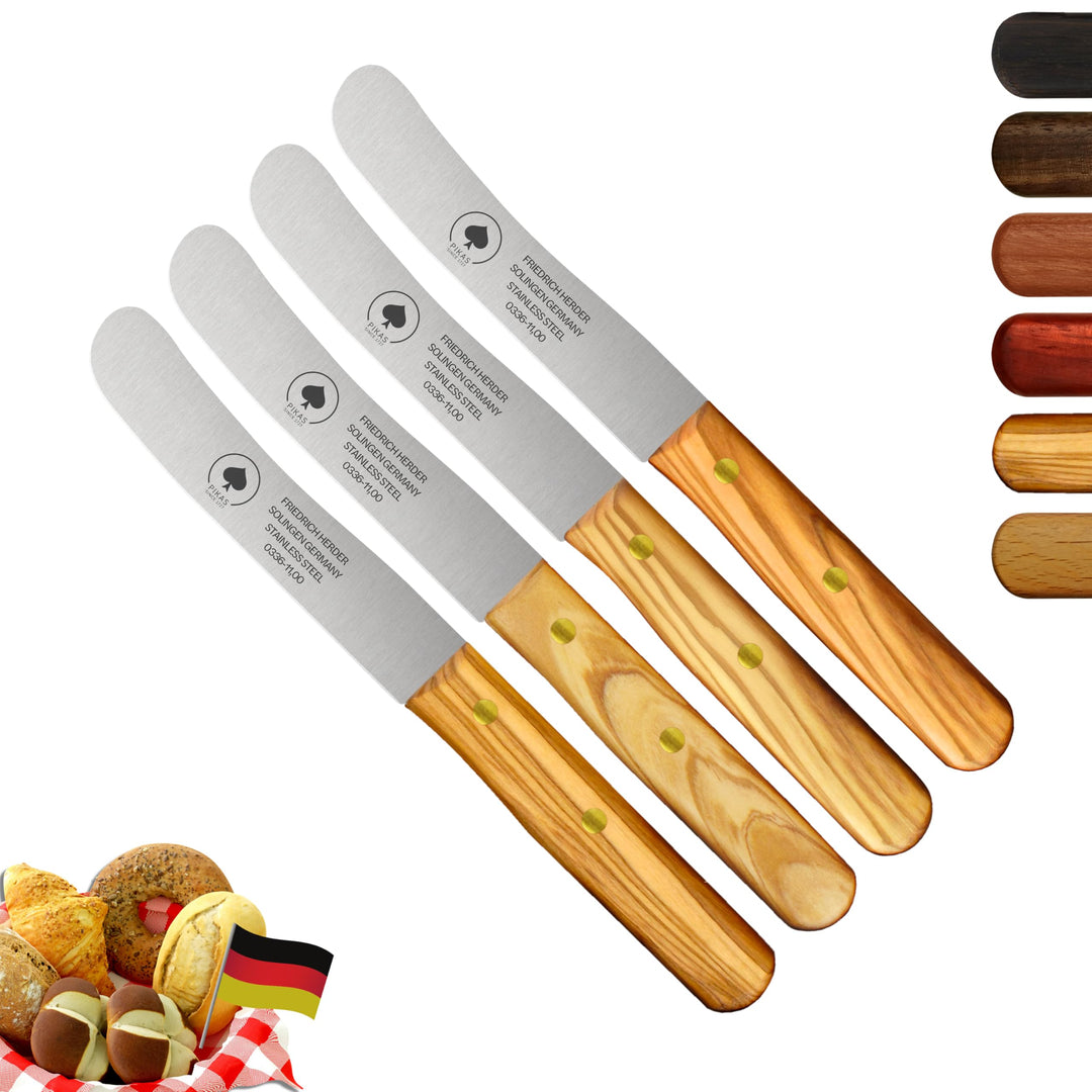 Solingen Messer, 4er Set Olive Holzgriff, Premium Buckelmesser, Klinge rostfrei 11cm - Küchenmesser,