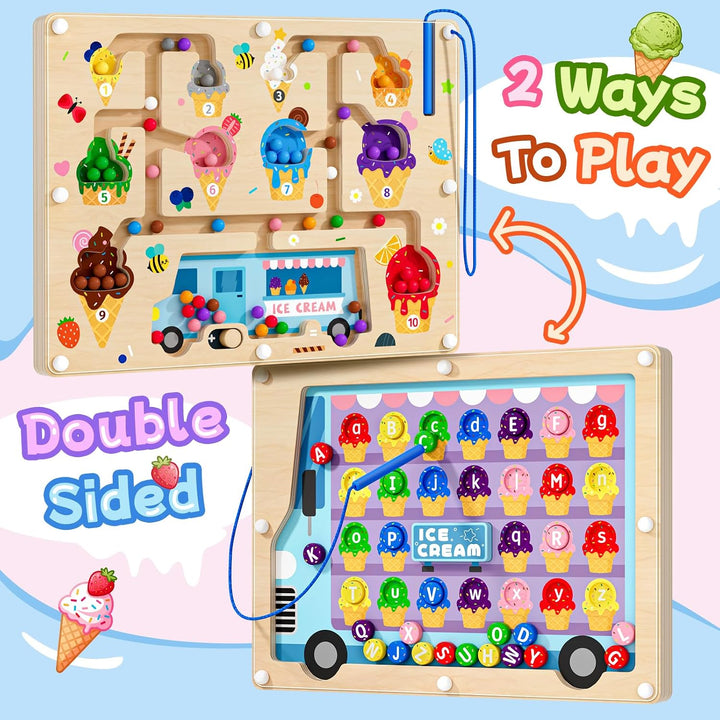 2-in-1 Magnetisches Eiscreme-Zahlen-Labyrinth Holzpuzzle für Kinder