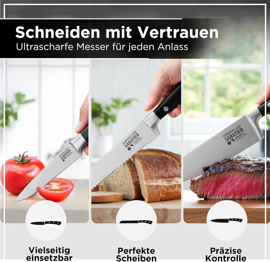 Wrenbury Messerset – inklusive Schneidemesser, Brotmesser und Schälmesser – 3-teilig aus deutschem E