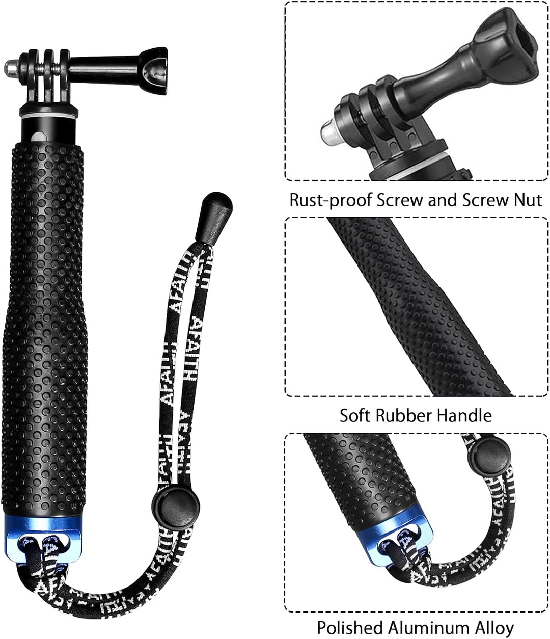 AFAITH Selfie Stick für GoPro Hero 13 12 11 10 9 8 7, 49CM Verstellbares Wasserdichtes Einbeinstativ