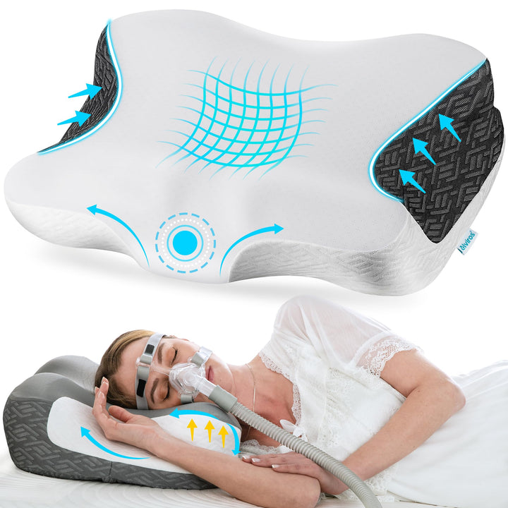 Elviros Memory Foam CPAP-Kissen, Ergonomisches Höhen- und Härteverstellbares Nackenkissen für CPAP-A