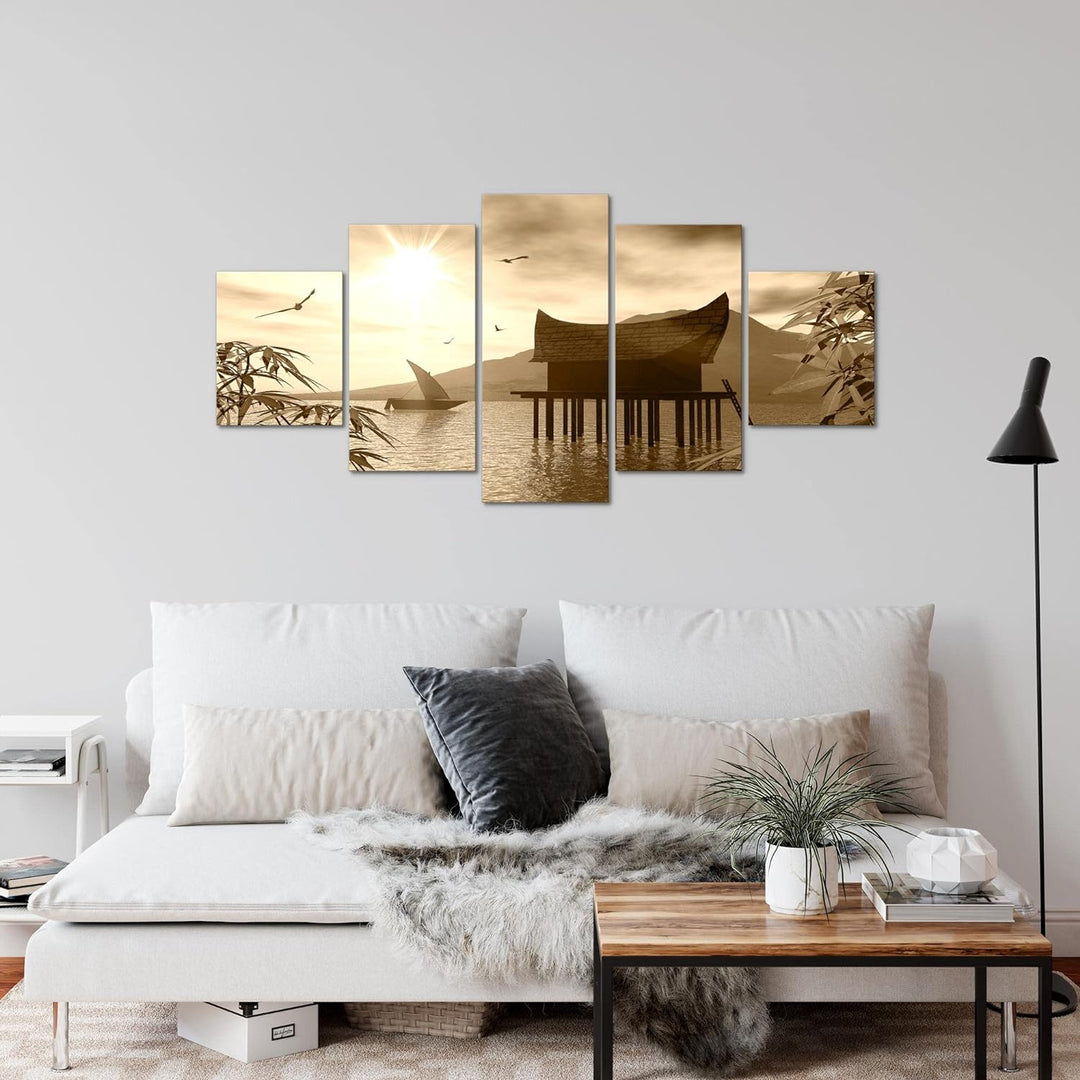 Runa Art Wandbilder Landschaft See 5 Teilig Bild auf Vlies Leinwand Deko Schlafzimmer Wohnzimmer Nat