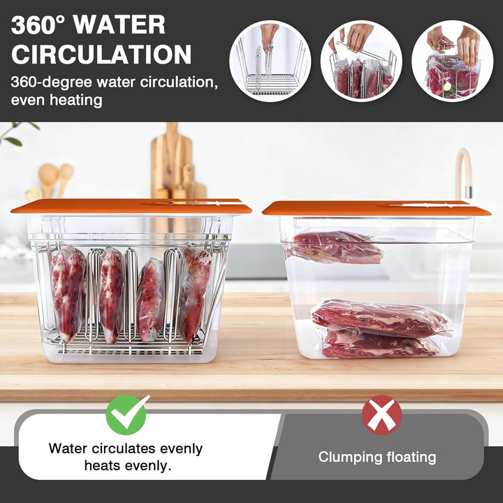 Sous Vide Behälter 12L, Sous Vide Container mit Silikonhülle & Rack für Meisten Sous Vide Garer, Mul