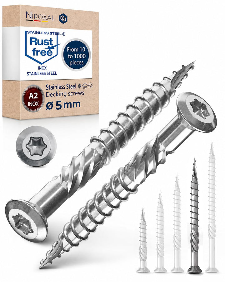 Terrassenschrauben 5x70 Edelstahl A4 Linsenkopfschrauben Torx Schrauben 5mm stark 250 Stück Holzschr