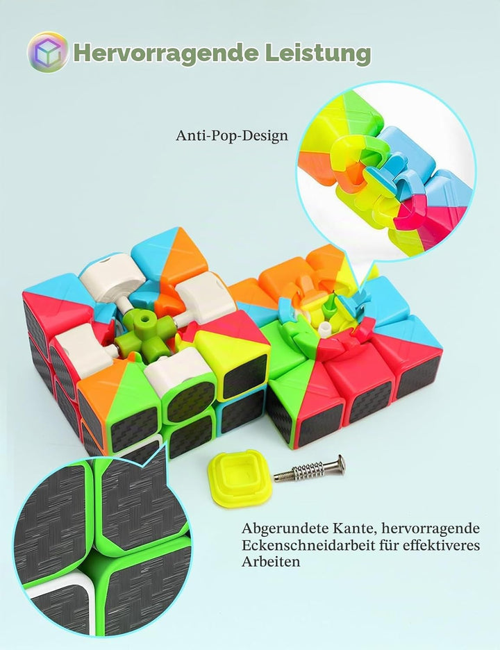 Roxenda Zauberwürfel Set, Original Speed Cube Set mit 2x2 3x3 Pyramide Speedcube, Einfaches Drehen &amp;