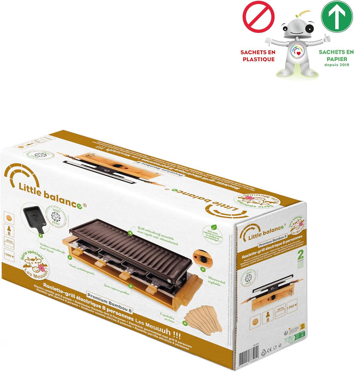LITTLE BALANCE 8501 Premium Bambus 8, Raclette Grill 8 Personen, Antihaftbeschichtung, 1200 W, echte